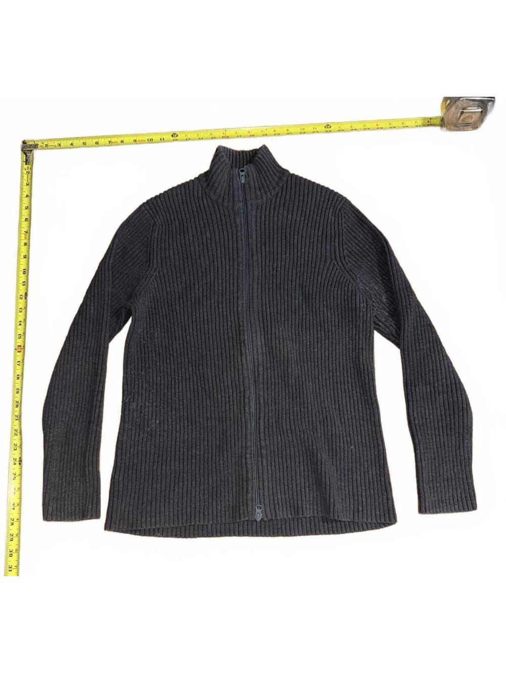 Vintage Express Gray Ribbed Zip-Up Sweater